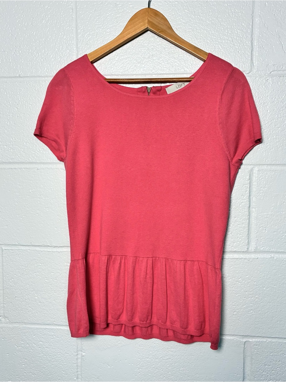 LOFT cotton viscose wool blend pink peplum sweater top